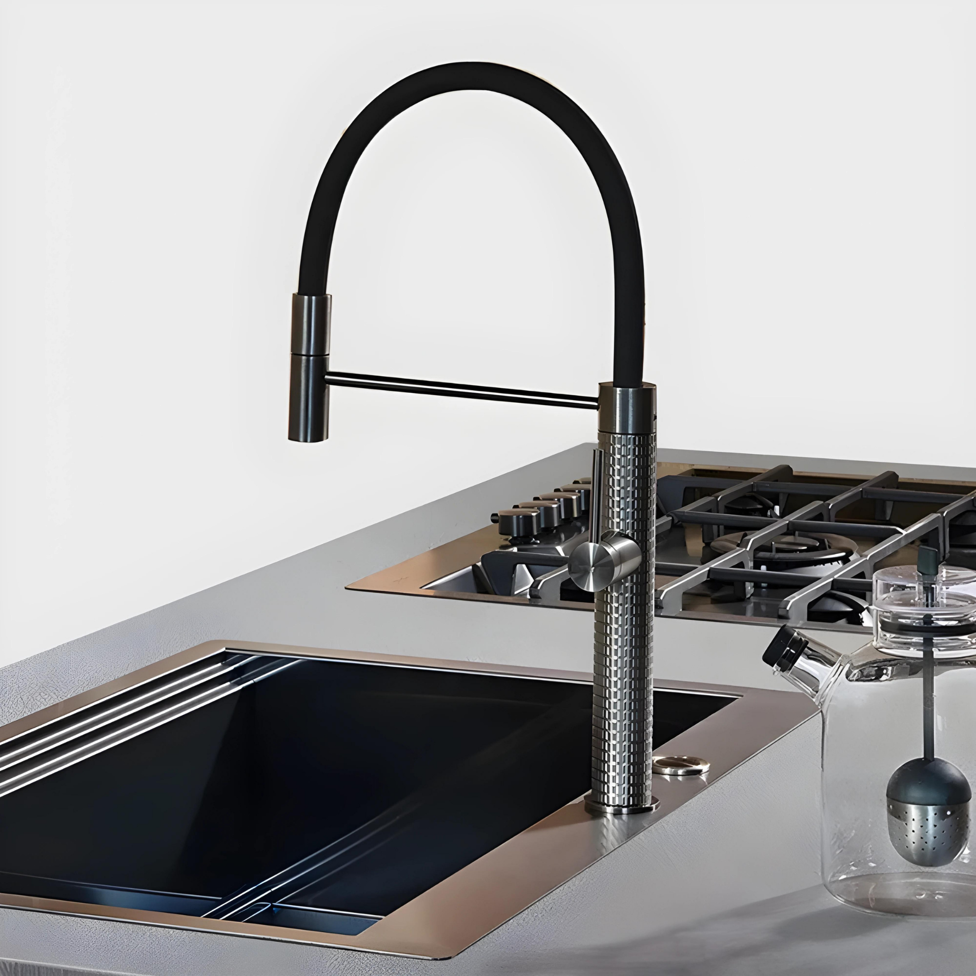 Cortenvale PRISMA flexible kitchen tap — detail, solid brass, WRAS approved