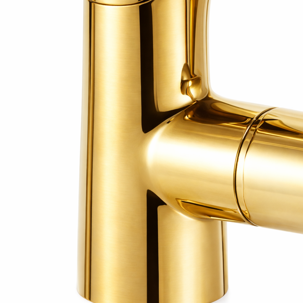 Cortenvale VORIN ausziehbare Küchenarmatur in Brushed Gold und Black – Detail, Massivmessing, WRAS-zertifiziert