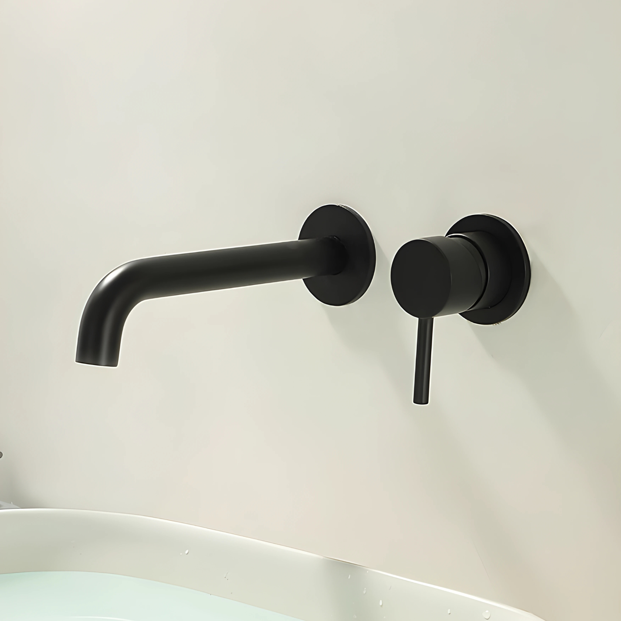 Cortenvale ALTO wall-mount bathroom tap in Matte Black — installed, solid brass, WRAS approved