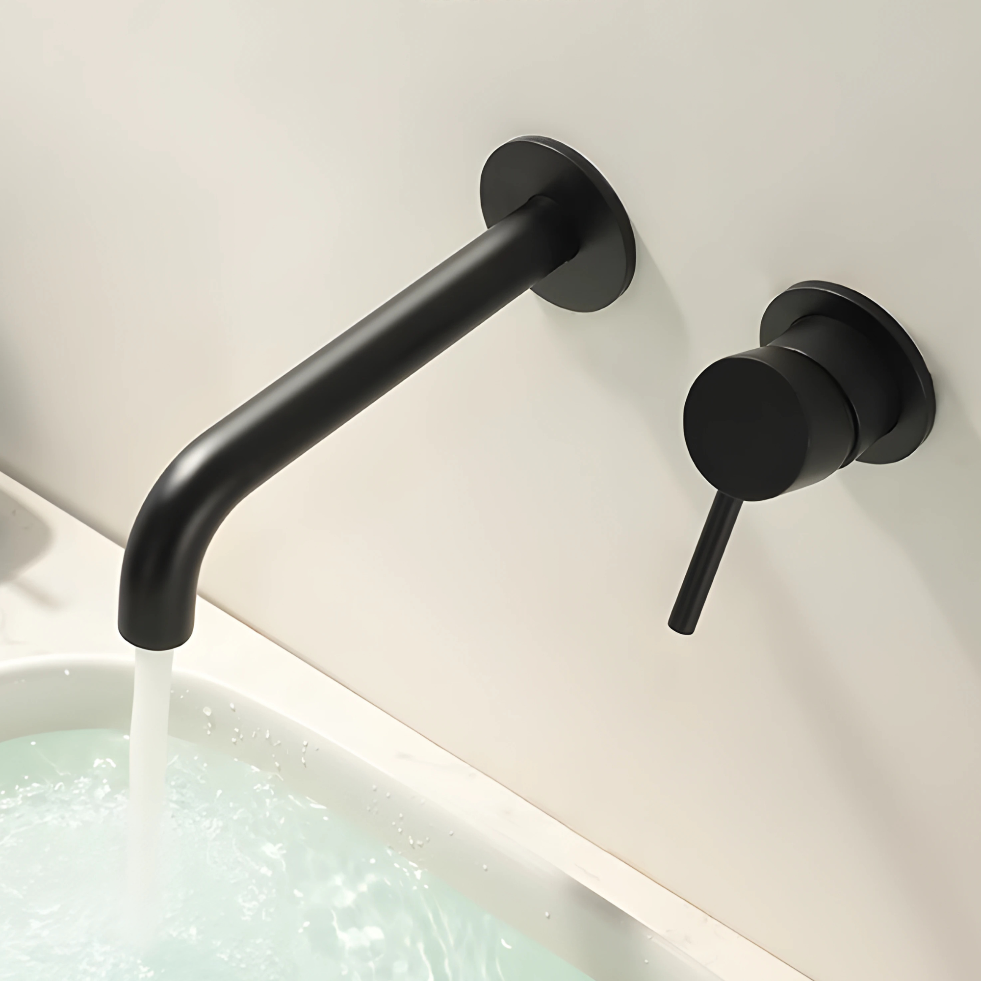 Cortenvale ALTO wall-mount bathroom tap in Matte Black — installed, solid brass, WRAS approved