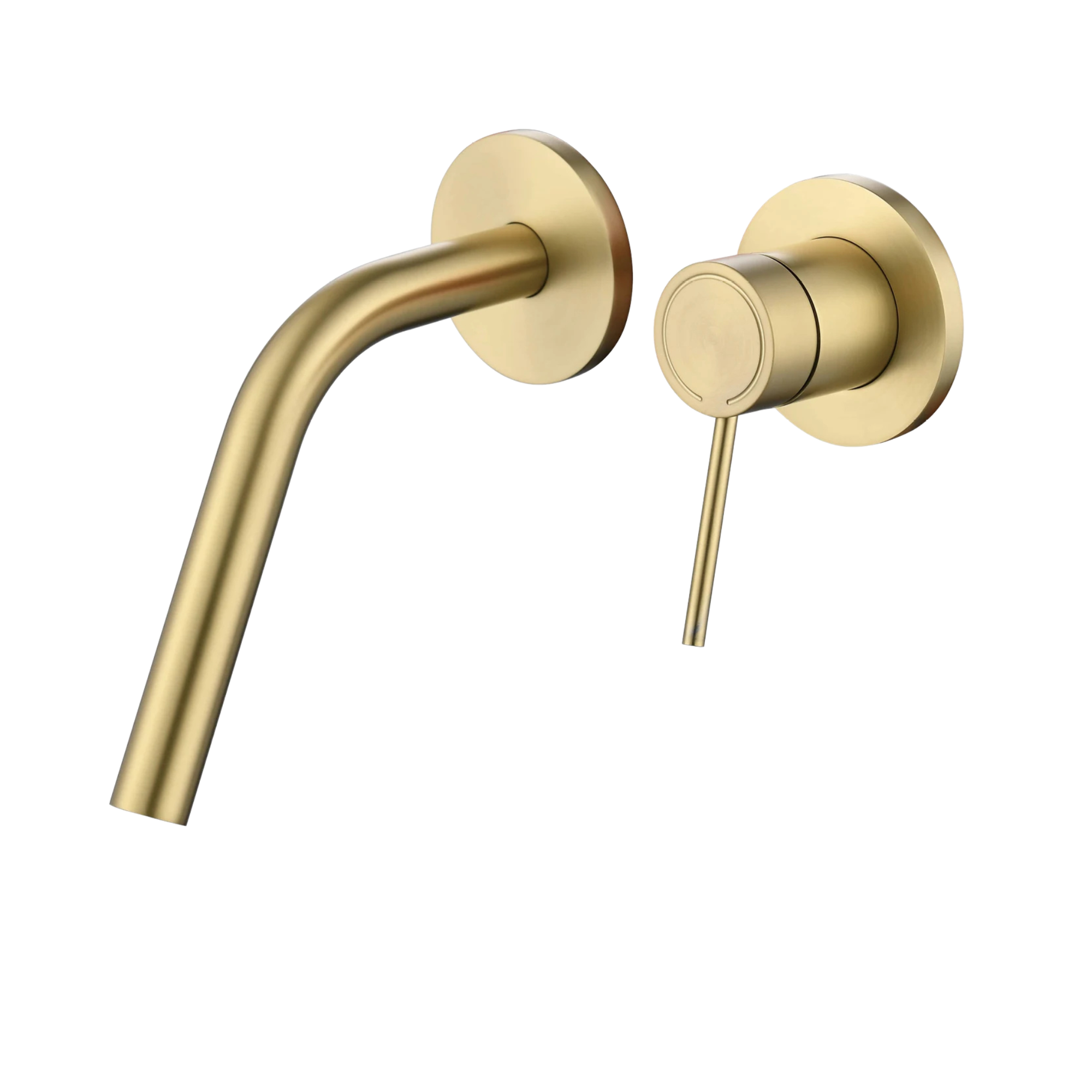 Cortenvale ARCUS wall-mount bathroom tap in Brushed Gold — studio shot, solid brass, WRAS approved