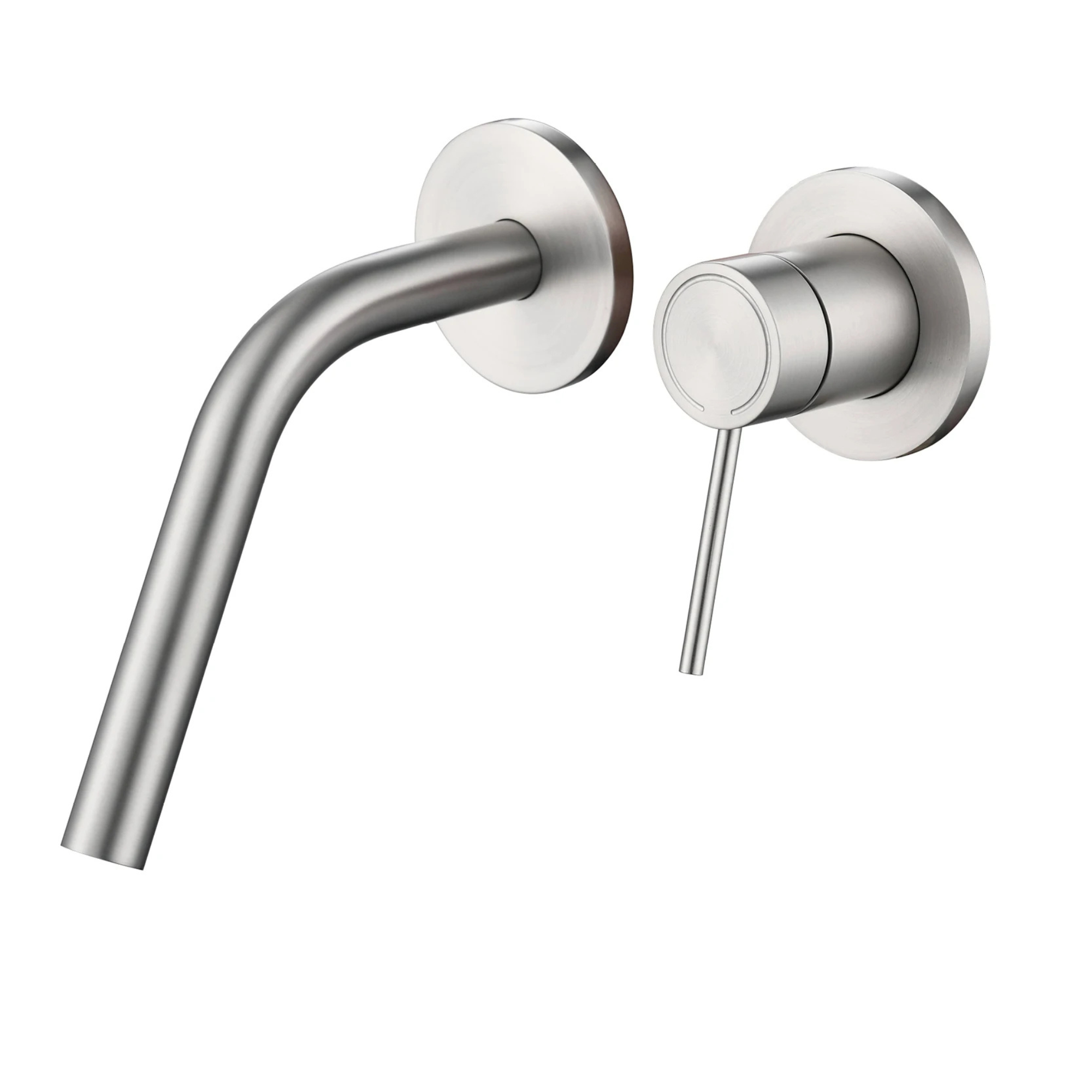 Cortenvale ARCUS wall-mount bathroom tap in Brushed Nickel — studio shot, solid brass, WRAS approved