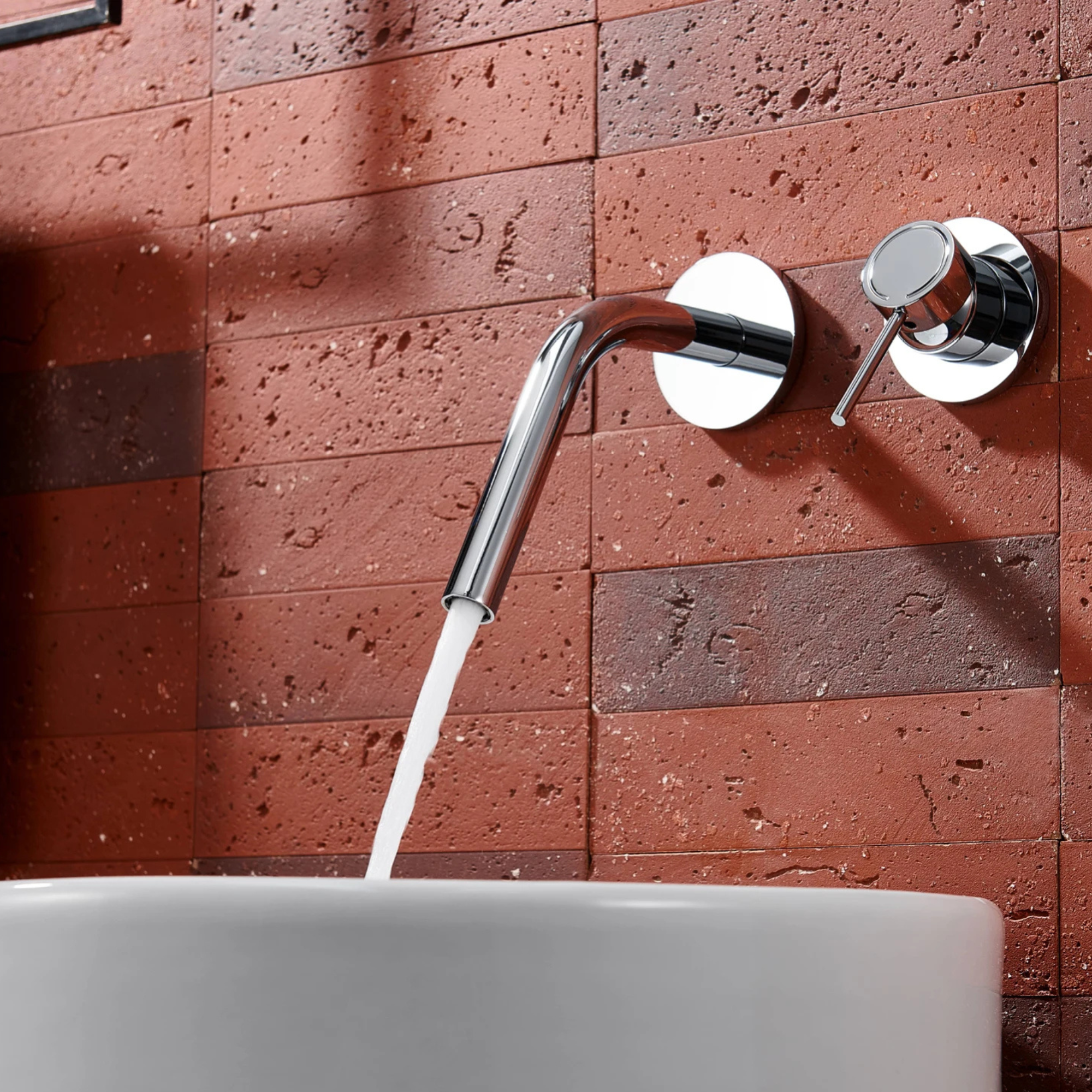 Cortenvale ARCUS wall-mount bathroom tap — Brushed Nickel handle detail, solid brass, WRAS approved