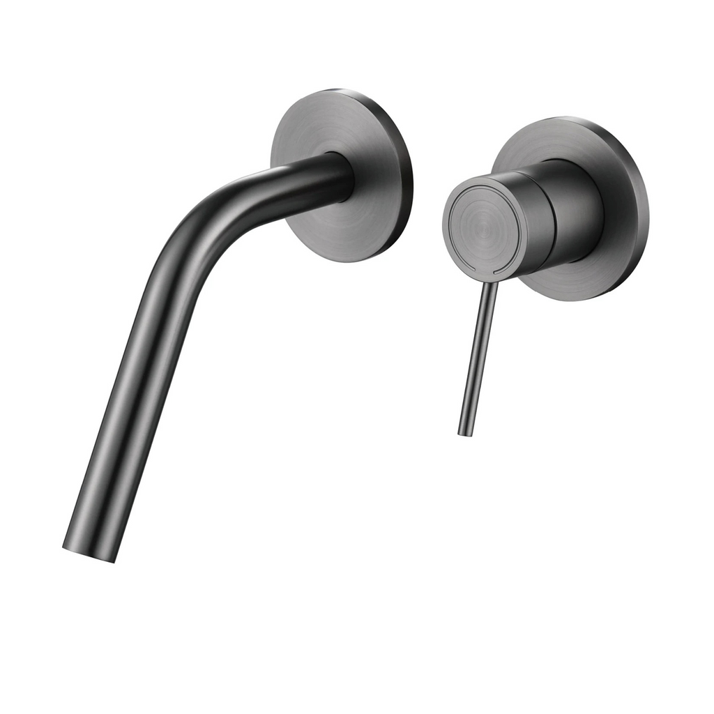 Cortenvale ARCUS wall-mount bathroom tap in Gunmetal — studio shot, solid brass, WRAS approved