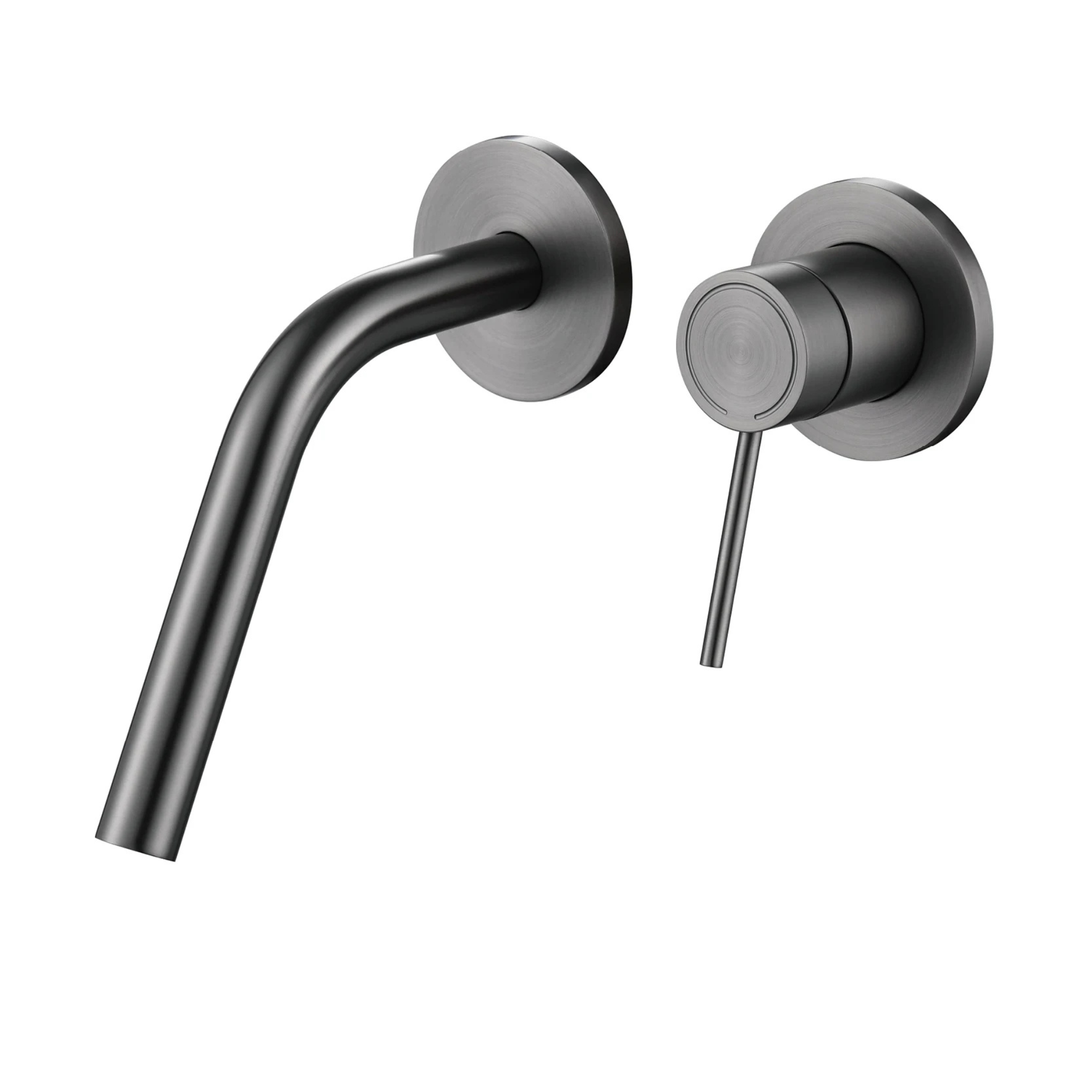 Cortenvale ARCUS wall-mount bathroom tap in Gunmetal — studio shot, solid brass, WRAS approved