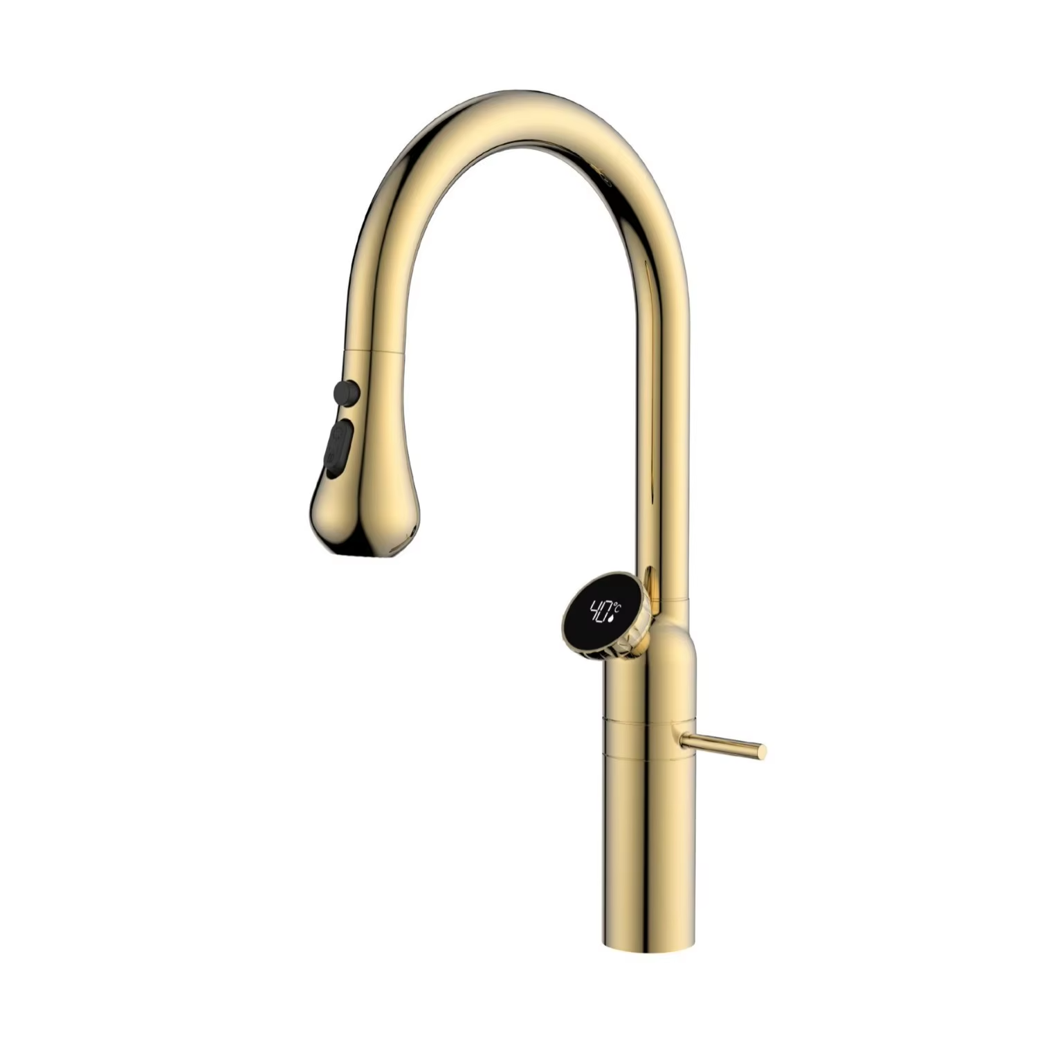 Cortenvale AURIX pull-down kitchen tap in Brushed Gold — studio shot, solid brass, WRAS approved