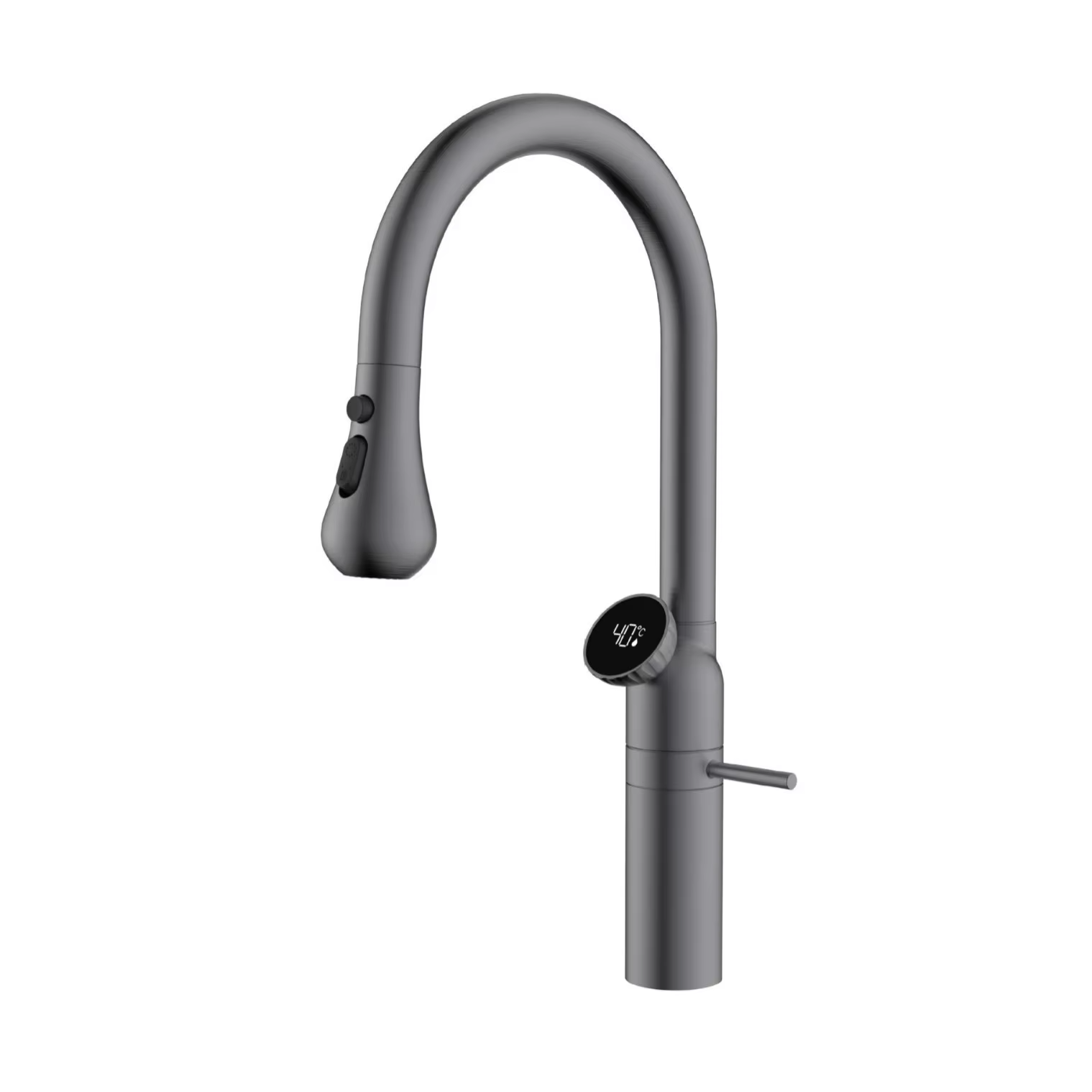 Cortenvale AURIX pull-down kitchen tap in Graphite Grey — studio shot, solid brass, WRAS approved