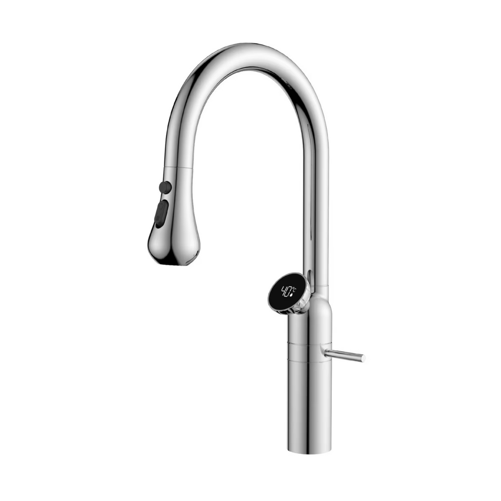 Cortenvale AURIX pull-down kitchen tap in Polished Chrome — studio shot, solid brass, WRAS approved