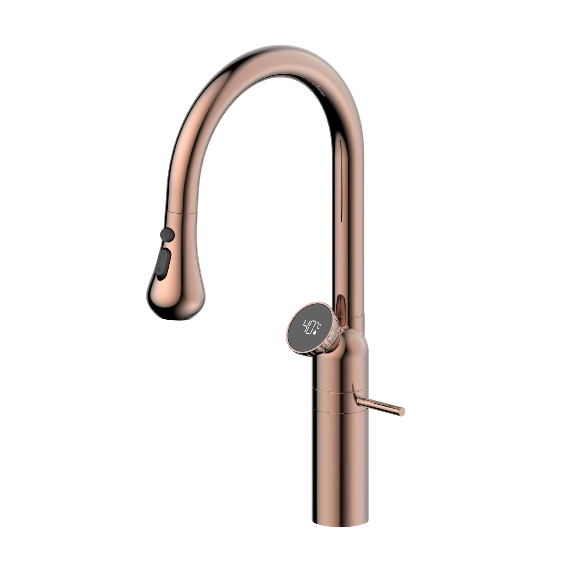 Cortenvale AURIX pull-down kitchen tap in Rose Gold — studio shot, solid brass, WRAS approved