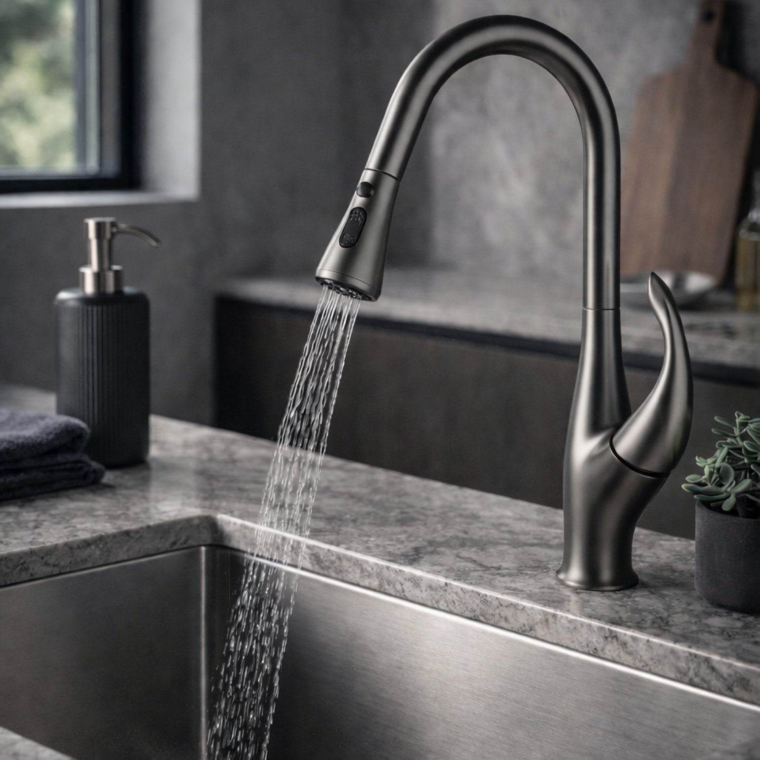 Cortenvale DORIX pull-down kitchen faucet in Graphite Grey - solid brass, WRAS approved kitchen tap