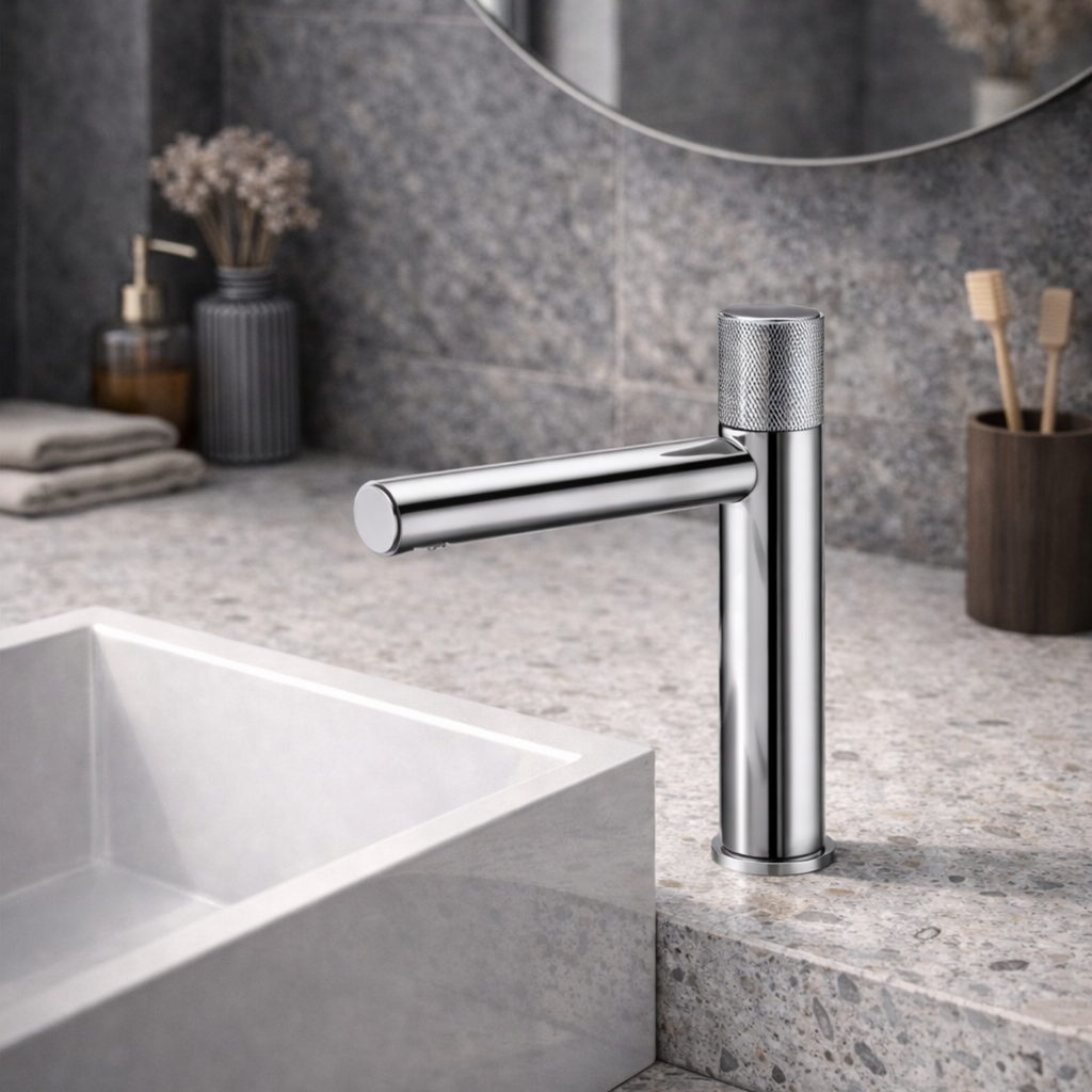 Cortenvale KNOTA bathroom basin tap — spout detail, solid brass, WRAS approved