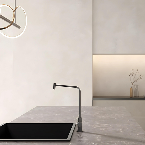 Cortenvale NARVO water filter kitchen faucet in Graphite Grey installed - L-spout design, solid brass, WRAS approved