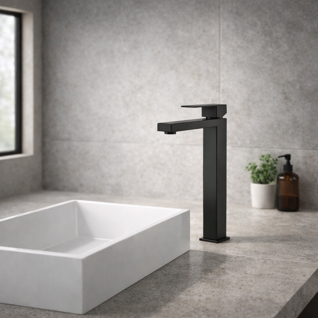 Cortenvale NEXO bathroom sink faucet in Matte Black - tall rectangular spout, solid brass, WRAS approved