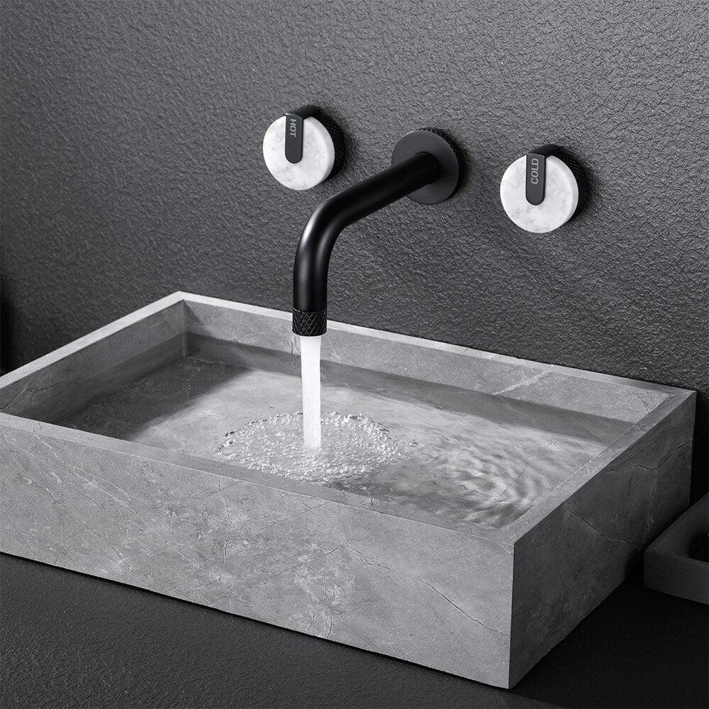 Cortenvale ORBIT wall-mount bathroom tap in Matte Black — installed, solid brass, WRAS approved
