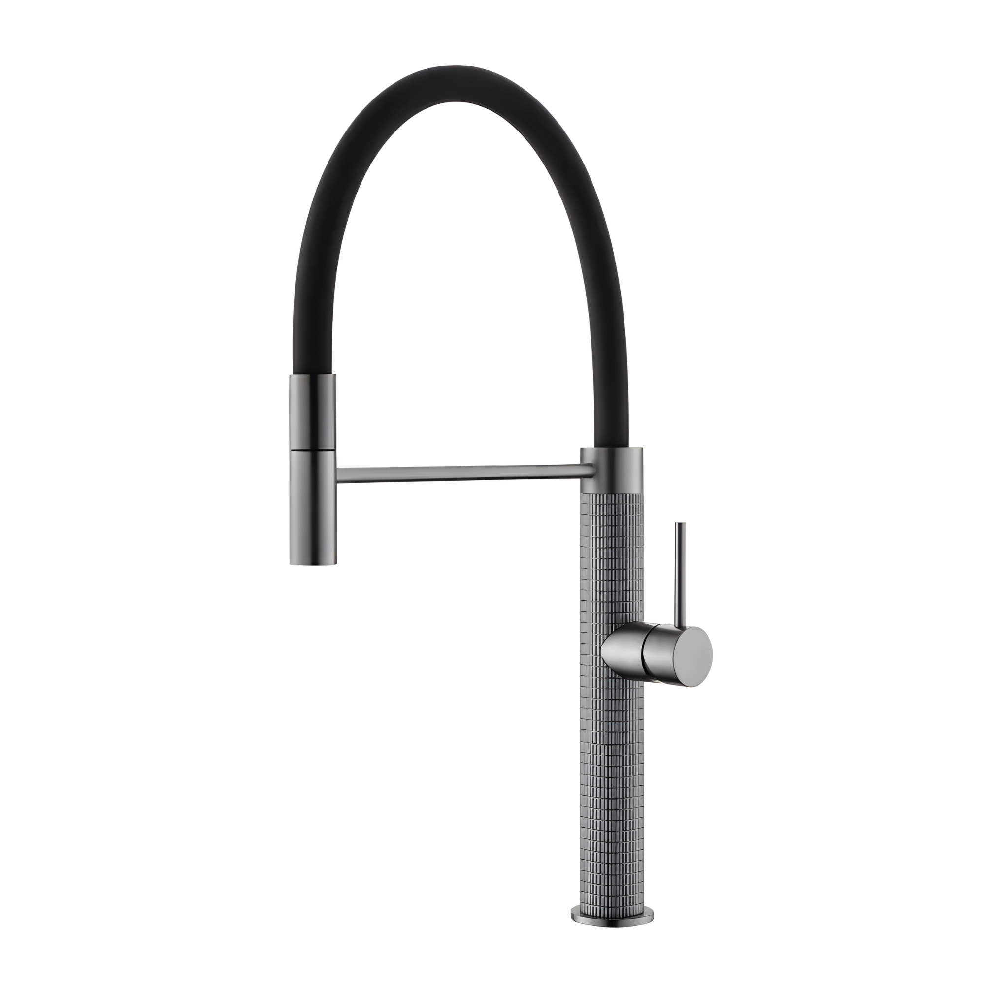 Cortenvale PRISMA flexible kitchen tap in Graphite Grey with orange hose — solid brass, WRAS approved