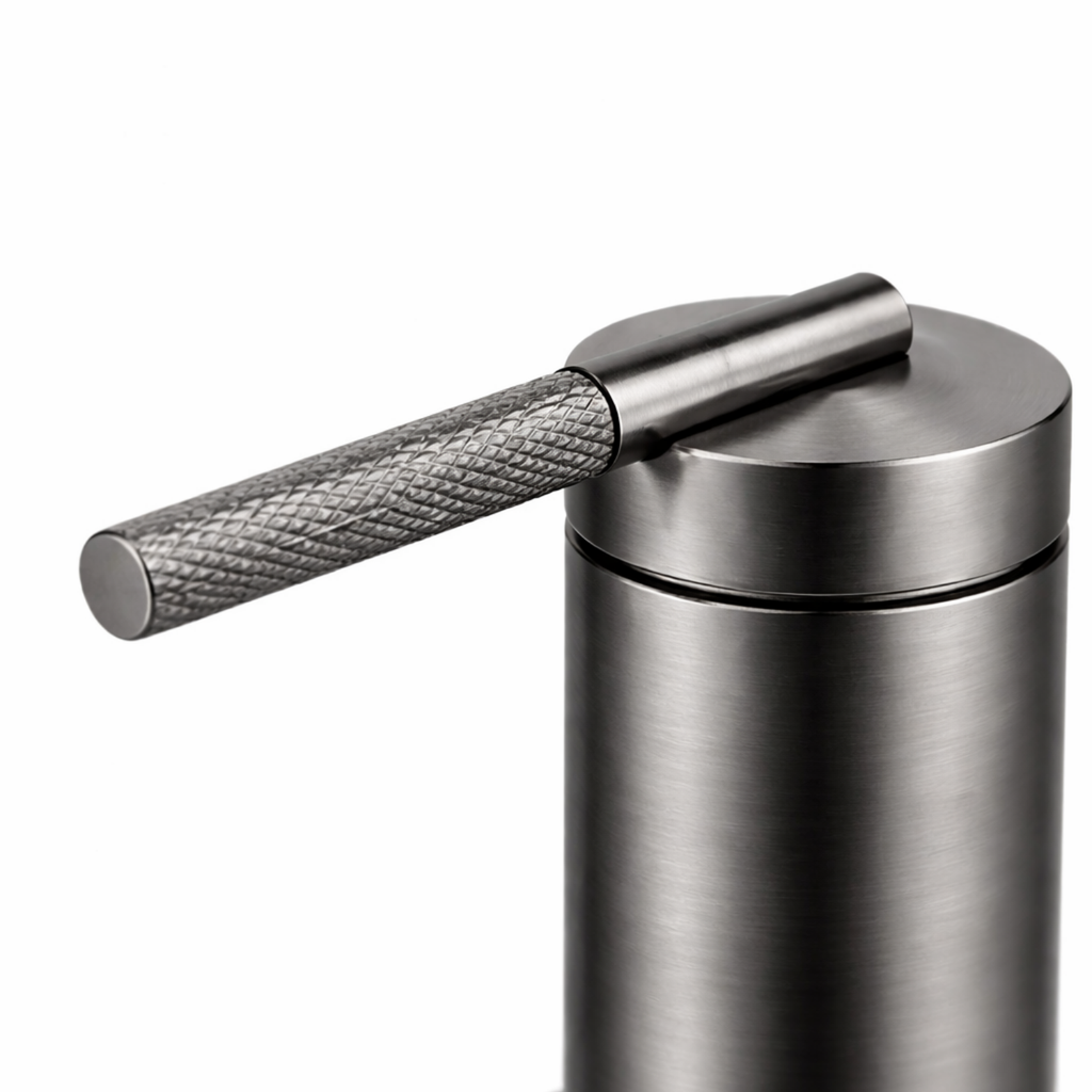 Cortenvale QUARO bathroom basin tap — textured handle detail, solid brass, WRAS approved