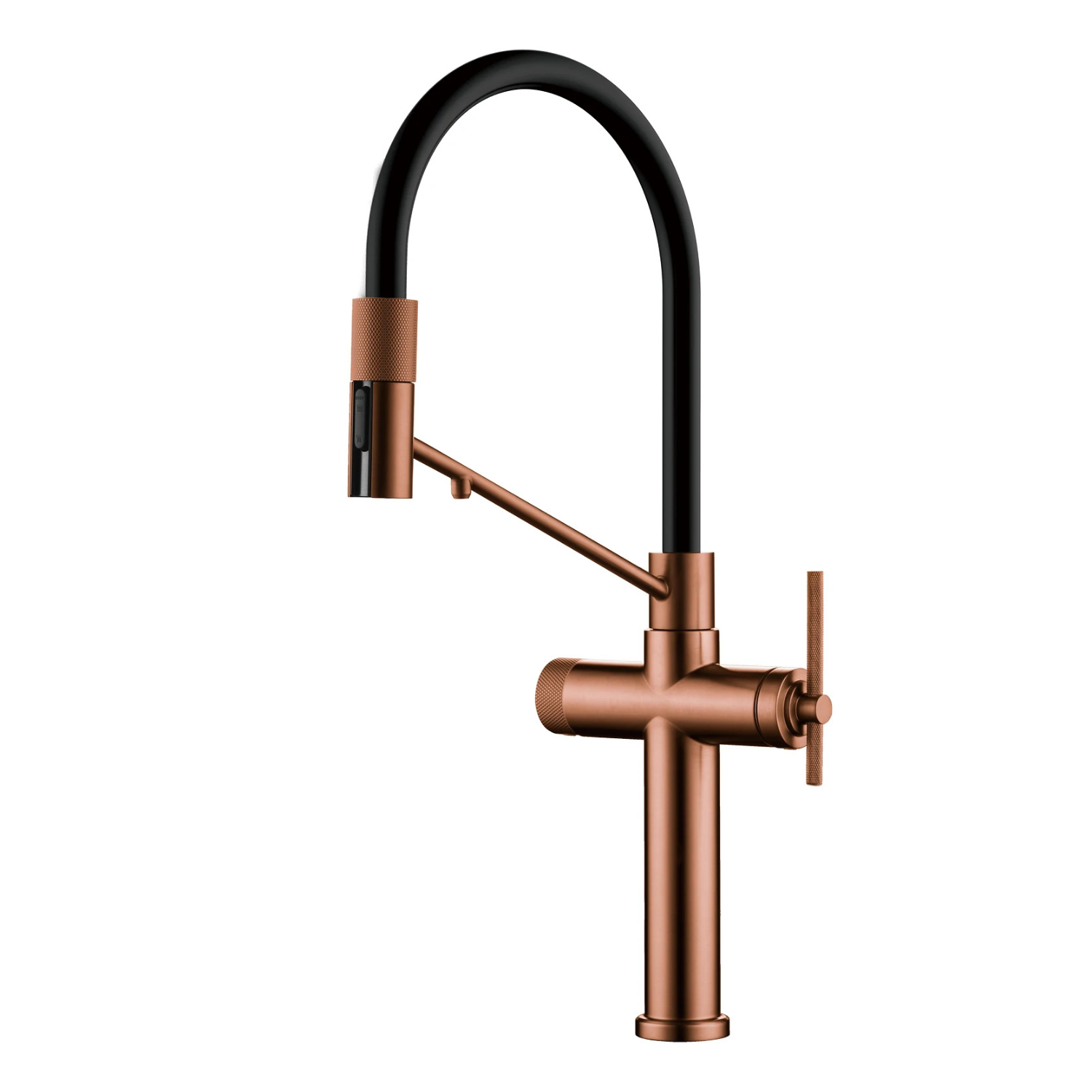 Cortenvale VEXA flexible kitchen tap in Brushed Gold with black hose — solid brass, WRAS approved