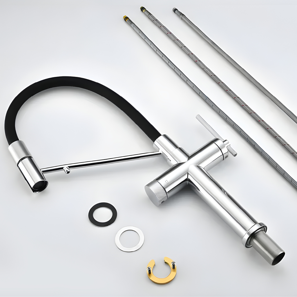 Cortenvale VEXA flexible kitchen tap — included components and fixings, solid brass, WRAS approved