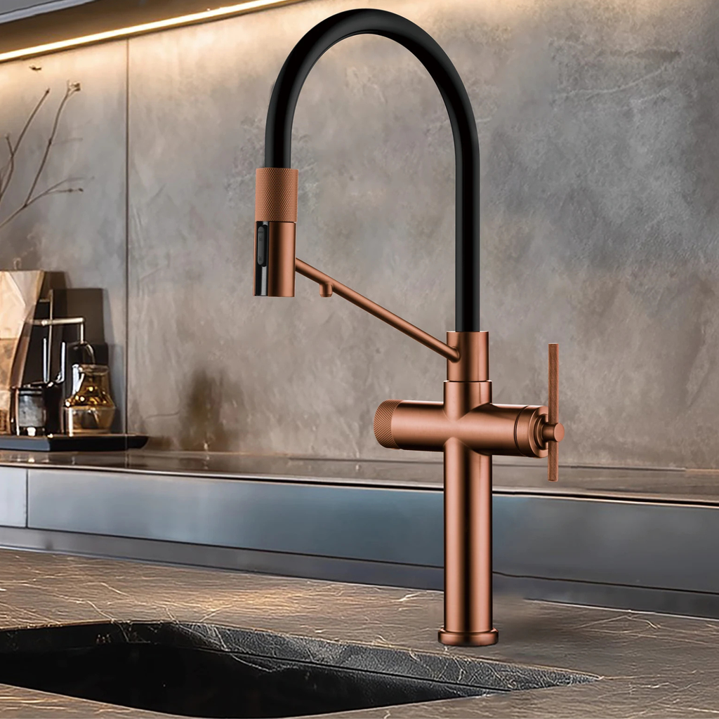 Cortenvale VEXA flexible kitchen tap — included components and fixings, solid brass, WRAS approved