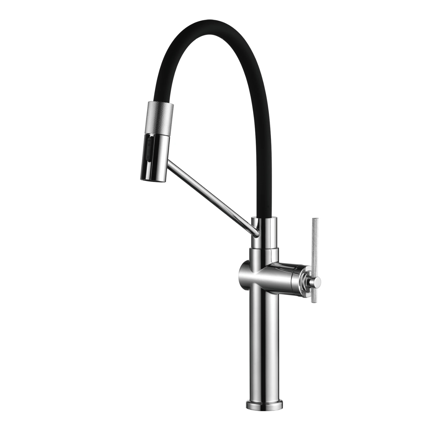 Cortenvale VEXA flexible kitchen tap in Polished Chrome with black hose — solid brass, WRAS approved