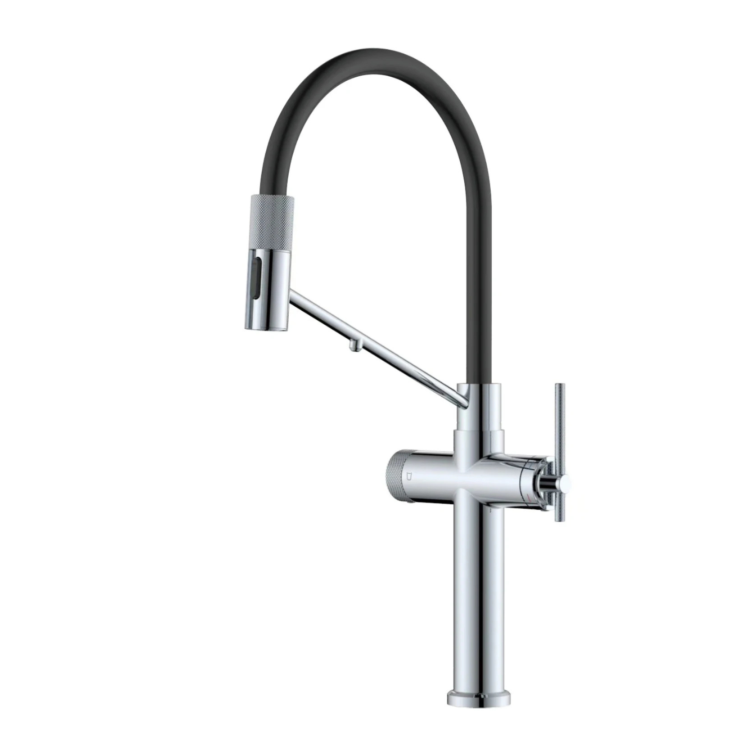 Cortenvale VEXA flexible kitchen tap in Polished Chrome with black hose — solid brass, WRAS approved
