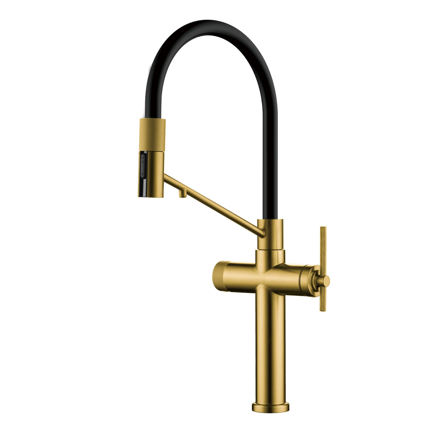 Cortenvale VEXA flexible kitchen tap in Rose Gold with black hose — solid brass, WRAS approved